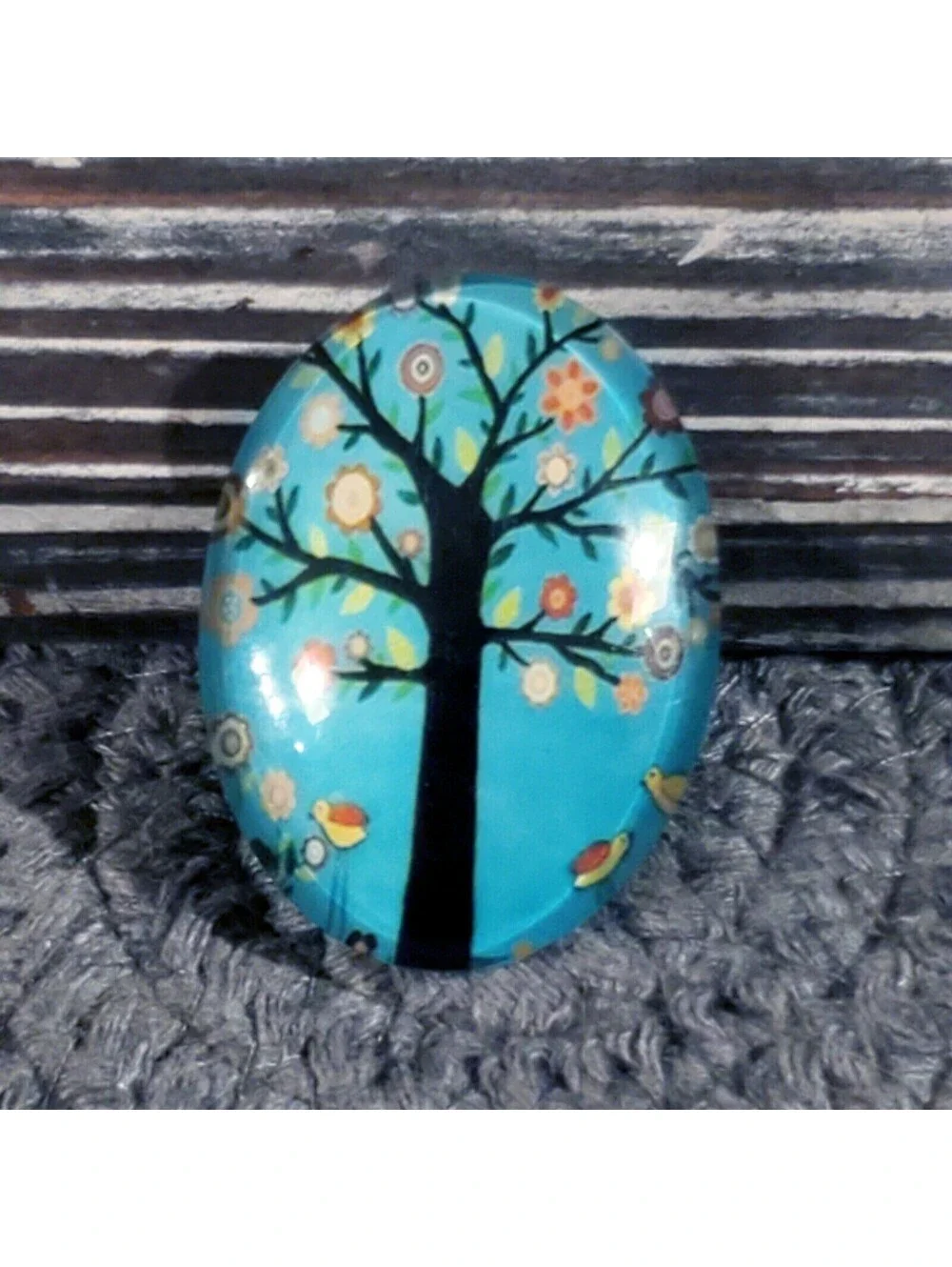 Handmade Tree of Life 40x30mm Oval Tempered Glass Cabochon 6939-J